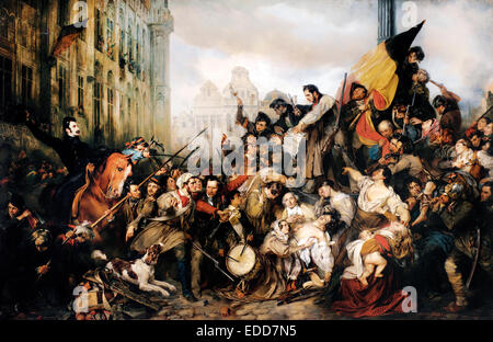 Egide Charles Gustave Wappers, Episode von die Septembertage 1830 auf der Grand Place von Brüssel. 1835-Öl auf Leinwand. Königlichen Mus Stockfoto