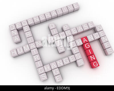 3D-Bild Aging Konzept Word Cloud-Hintergrund-Themen Stockfoto