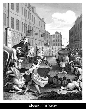 "Vier Phasen der Grausamkeit" [2. Stufe] graviert aus dem Original englischen Künstlers William Hogarth 1697-1764 Stockfoto