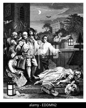 "Vier Phasen der Grausamkeit" [Grausamkeit in Perfektion] graviert aus dem Original englischen Künstlers William Hogarth 1697-1764 Stockfoto