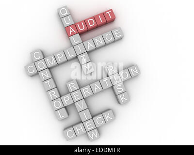 3D-Bild Audit Fragen Konzept Wort cloud-Hintergrund Stockfoto