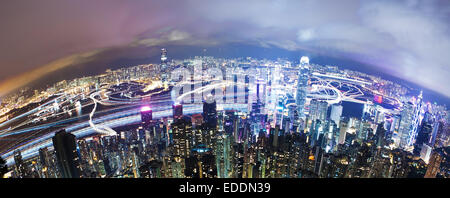 Hong Kong bei Nacht, lange Exposition Stockfoto