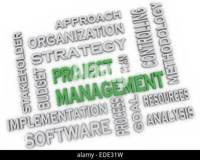 3D Bild Projekt Management Themen Konzept Word Cloud-Hintergrund Stockfoto