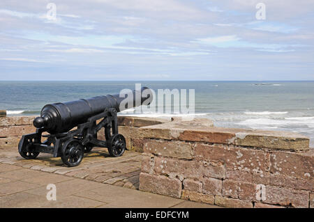 Kanone an den Wänden des Bamburgh Castle. Stockfoto