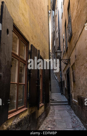 Mårten Trotsigs Gränd, engste Gasse in Stockholm, Gamla Stan (Altstadt), Stockholm, Schweden Stockfoto