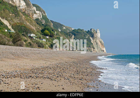 Kies und Sand Strand bei Branscombe Mund an der Küste von South Devon, Blick nach Osten in Richtung Bier Kopf Stockfoto