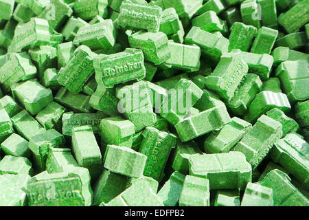 "Heineken Green" Ecstasy-Pillen, die zwischen 200-220mg MDMA (3,4-Methylendioxy-N-Methylamphetamin). Stockfoto