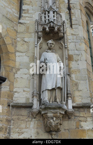 Statue des Rathauses oder Stadhuis blickte. Burgplatz, Brügge, West-Flandern, Belgien, Europa Stockfoto