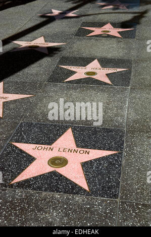 John Lennon und George Harrison Sternen in Bürgersteig auf Vine Street in der Nähe von Hollywood Blvd. Stockfoto