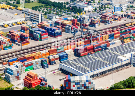 Luftaufnahme, Umschlagbahnhof, Logistik-Center, Regensburg, Oberpfalz, Bayern, Deutschland Stockfoto