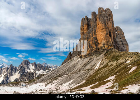 Tre Cime di Lavaredo oder Drei Zinnen, Sextener Dolomiten, Sextner Dolomiten, Südtirol, Italien Stockfoto