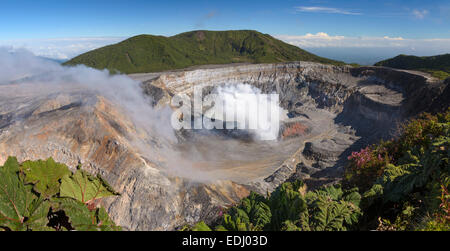 Vulkan Poás mit Fahne, Laguna Caliente crater Lake Nationalpark Poás Vulkan, Provinz Alajuela, Costa Rica Stockfoto