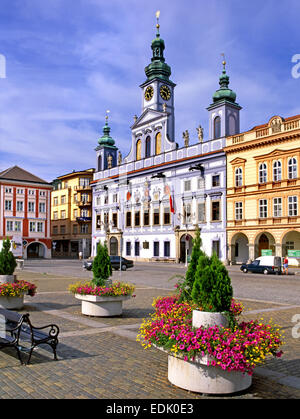 Ceske Budejovice, Südböhmen, Tschechien. Namseti Premzsia Otakara II (Platz Ottokar II) Rathaus (Barock - 1731) Stockfoto