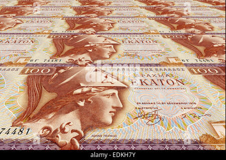 Banknote aus Griechenland, 100 Drachmen von 1978 mit EU-Zeichen, symbolisches Bild Stockfoto