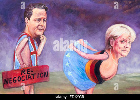 Westminster London, UK. 7. Januar 2015. Satirische Bilder des Künstlers Kaya Mar das Treffen zwischen Angela Merkel bei der Downing Street London Credit angezeigt: Amer Ghazzal/Alamy Live-Nachrichten Stockfoto