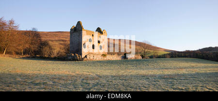 Newark Turm im Winter. Bowhill House Estate, selkirkshire. Schottland. Panoramablick Stockfoto