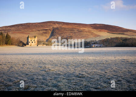 Newark-Turm im Winter. Bowhill House Estate, Selkirkshire. Schottland Stockfoto