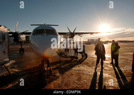 Am Ende eines Fluges am Flughafen von Calgary. Stockfoto