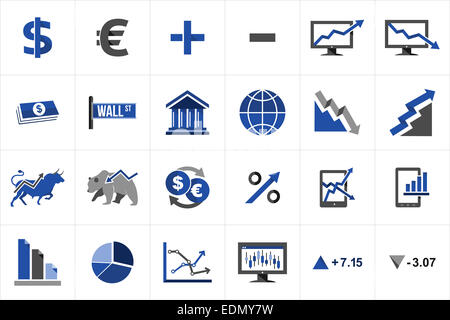 Börse Symbolsatz Börse und Finanzen Konzept Abbildung. Ideen für das Layout der Website und app. Stockfoto