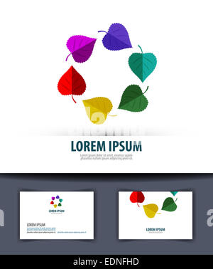Farbige Blätter in einem Kreis. Logo, Symbol, Emblem, Vorlage, Visitenkarte Stockfoto
