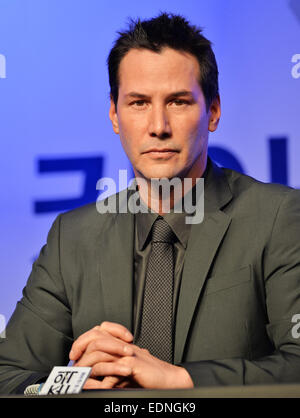 Seoul, Südkorea. 8. Januar 2015. Schauspieler Keanu Reeves besucht eine Pressekonferenz für "John Wick" in Seoul, Südkorea, am 8. Januar 2015. Bildnachweis: AFLO/Alamy Live-Nachrichten Stockfoto