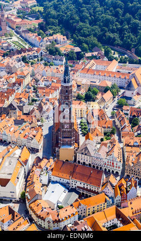 Luftaufnahme, St.-Martins Kirche in der Altstadt, Landshut, untere Bayern, Bayern, Deutschland Stockfoto