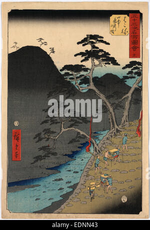 Hakone, Ando Hiroshige, 1797-1858, Künstler, 1855., 1 print: Holzschnitt, Farbe, Print zeigt Reisende Stockfoto