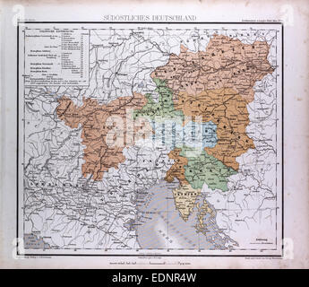 Süd-Ost-Deutschland, Sudostliches Deutschland, Atlas von Th. von Liechtenstern und Henry Lange, Antike Landkarte 1869 Stockfoto