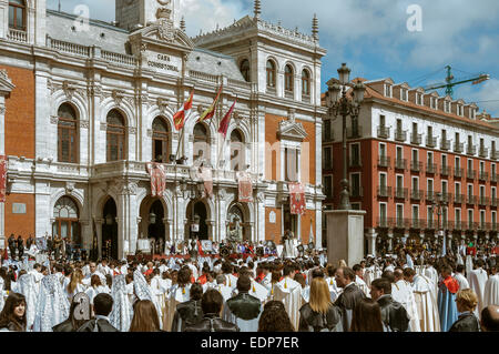 Ostern auf der Plaza Mayor von Valladolid außerhalb Rathaus, Kastilien und Leon, Spanien Stockfoto