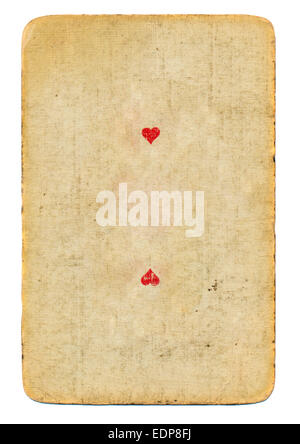 Antike Spielkarte Ass Herz isoliert auf weißem Hintergrund. Zwei rote Herzen Liebe symbol Stockfoto