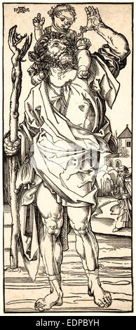 Schule von Albrecht Dürer (Deutsch, aktive Anfang des 16. Jahrhunderts). Hl. Christophorus, ca. 1510-1520. Holzschnitt aus beiden Blöcken Stockfoto
