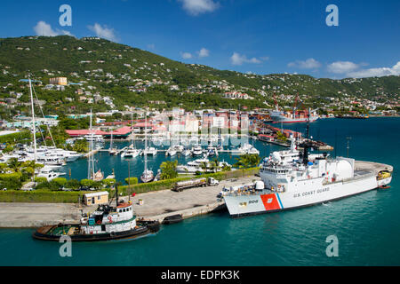 US Coast Guard Schiff angedockt im Hafen von Charlotte Amalie, St. Thomas, Amerikanische Jungferninseln Stockfoto