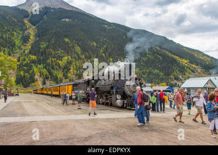 Historischen Durango & Silverton Narrow Gauge Railroad Zug in Silverton Colorado Stockfoto
