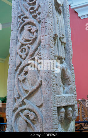 Detail des Ruthwell Cross, Anglo-Saxon, in Ruthwell Kirk, Dumfries & Galloway, Schottland Großbritannien Stockfoto