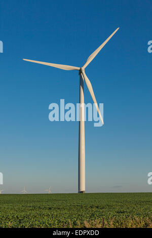 Windkraftanlage in Soja-Feld. Colo, Iowa Stockfoto