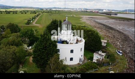 Luftaufnahme von West Usk Leuchtturm in der Nähe von Newport, South Wales. Stockfoto