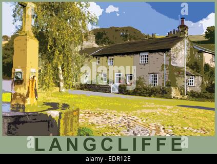 Ein Plakat Stil Darstellung der Langcliffe in der Nähe von Settle, Yorkshire Dales National Park, North Yorkshire, England, UK Stockfoto