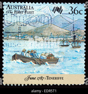 Verwendet und Poststempel Australien / Austrailian Stempel 36c der first Fleet Juni 1787 Teneriffa Stockfoto