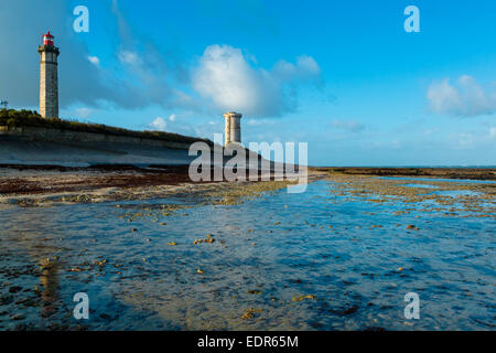 Der Leuchtturm Phare Des Baleines Saint Clement Des Baleines, Ile De Ré, Poitou Charente, Charente-Maritime, Frankreich Stockfoto