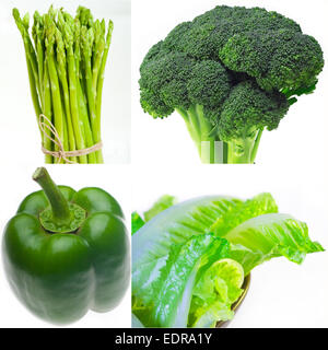 grüne gesunde Lebensmittel Collage Sammlung auf weißen Rahmen verschachtelt Stockfoto