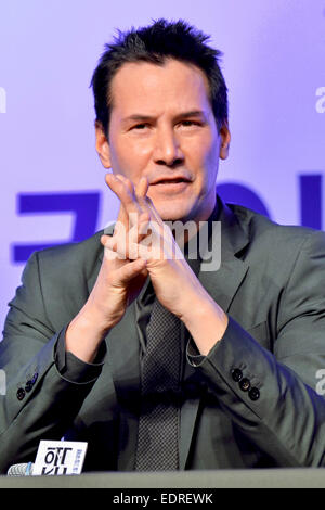 Seoul, Südkorea. 8. Januar 2015. Schauspieler Keanu Reeves besucht eine Pressekonferenz für "John Wick" im JW Marriott Hotel Seoul in Südkorea, am 8. Januar 2015. / Allianz Credit Bild: Dpa picture-Alliance/Alamy Live News Stockfoto