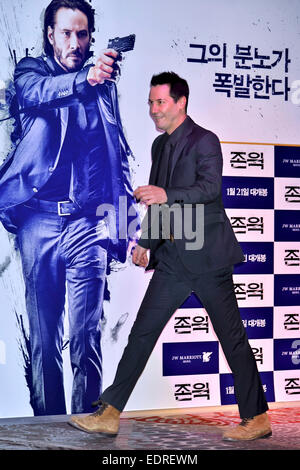 Seoul, Südkorea. 8. Januar 2015. Schauspieler Keanu Reeves besucht eine Pressekonferenz für "John Wick" im JW Marriott Hotel Seoul in Südkorea, am 8. Januar 2015. / Allianz Credit Bild: Dpa picture-Alliance/Alamy Live News Stockfoto