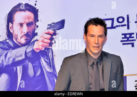 Seoul, Südkorea. 8. Januar 2015. Schauspieler Keanu Reeves besucht eine Pressekonferenz für "John Wick" im JW Marriott Hotel Seoul in Südkorea, am 8. Januar 2015. / Allianz Credit Bild: Dpa picture-Alliance/Alamy Live News Stockfoto