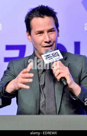 Seoul, Südkorea. 8. Januar 2015. Schauspieler Keanu Reeves besucht eine Pressekonferenz für "John Wick" im JW Marriott Hotel Seoul in Südkorea, am 8. Januar 2015. / Allianz Credit Bild: Dpa picture-Alliance/Alamy Live News Stockfoto