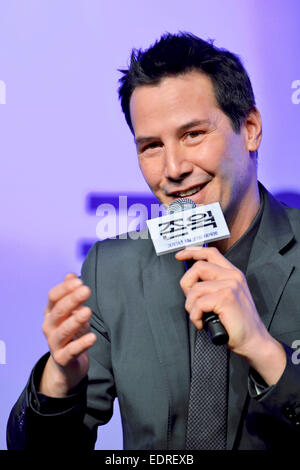 Seoul, Südkorea. 8. Januar 2015. Schauspieler Keanu Reeves besucht eine Pressekonferenz für "John Wick" im JW Marriott Hotel Seoul in Südkorea, am 8. Januar 2015. / Allianz Credit Bild: Dpa picture-Alliance/Alamy Live News Stockfoto