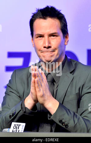 Seoul, Südkorea. 8. Januar 2015. Schauspieler Keanu Reeves besucht eine Pressekonferenz für "John Wick" im JW Marriott Hotel Seoul in Südkorea, am 8. Januar 2015. / Allianz Credit Bild: Dpa picture-Alliance/Alamy Live News Stockfoto