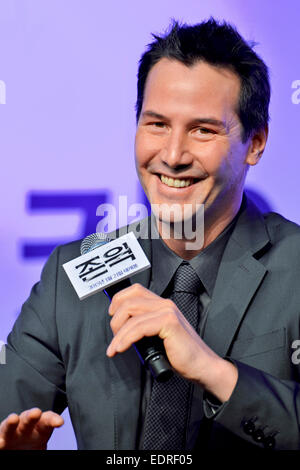 Seoul, Südkorea. 8. Januar 2015. Schauspieler Keanu Reeves besucht eine Pressekonferenz für "John Wick" im JW Marriott Hotel Seoul in Südkorea, am 8. Januar 2015. / Allianz Credit Bild: Dpa picture-Alliance/Alamy Live News Stockfoto