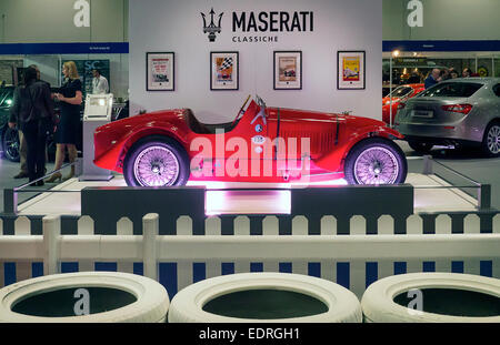 London, UK. 8. Januar 2015. Auto-Show im Excel London London Classic. Oldtimer Maserati auf dem Display. Bildnachweis: Martyn Goddard/Alamy Live-Nachrichten Stockfoto