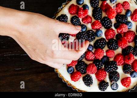 Berry und Mascarpone Torte Stockfoto