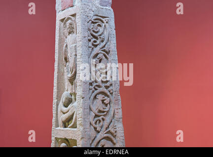 Detail des Ruthwell Cross, Anglo-Saxon, in Ruthwell Kirk, Dumfries & Galloway, Schottland Großbritannien Stockfoto